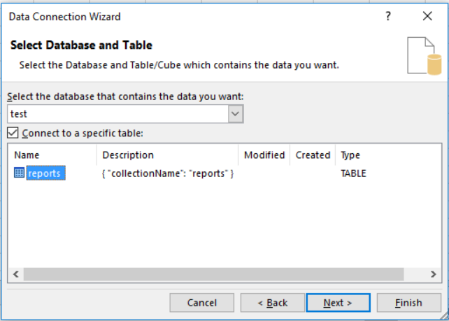 Screenshot of database and table list