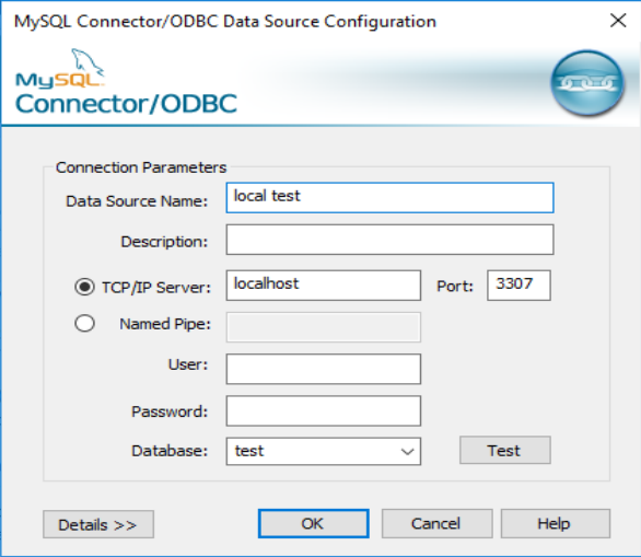 Screenshot of ODBC DSN dialog